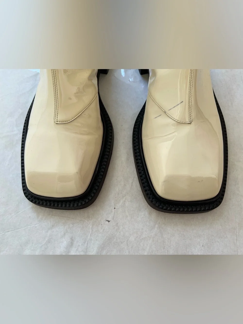 Sportmax by Max Mara Aiello Patent Leather Ankle Boots Ivory Shoes IT 39 US 9